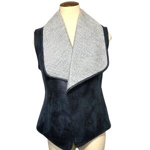 Rw&CO Vest Sz M Black Pu Leather Gray Knit Collar Wool Blend Sleeveless Jacket